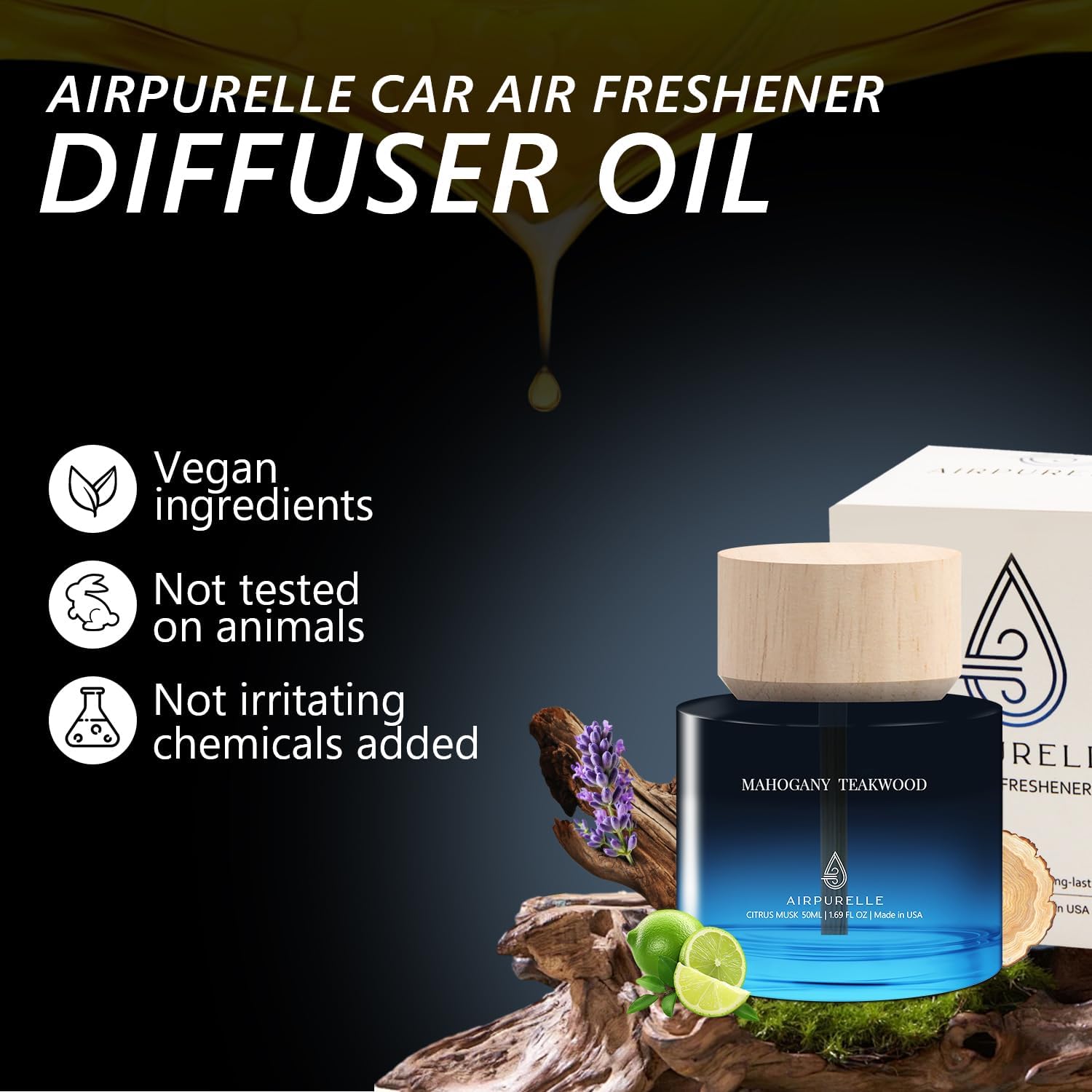 Car Air Freshener for Men & Women – Long-Lasting Mahogany Teakwood Essential Oil Diffuser for Car