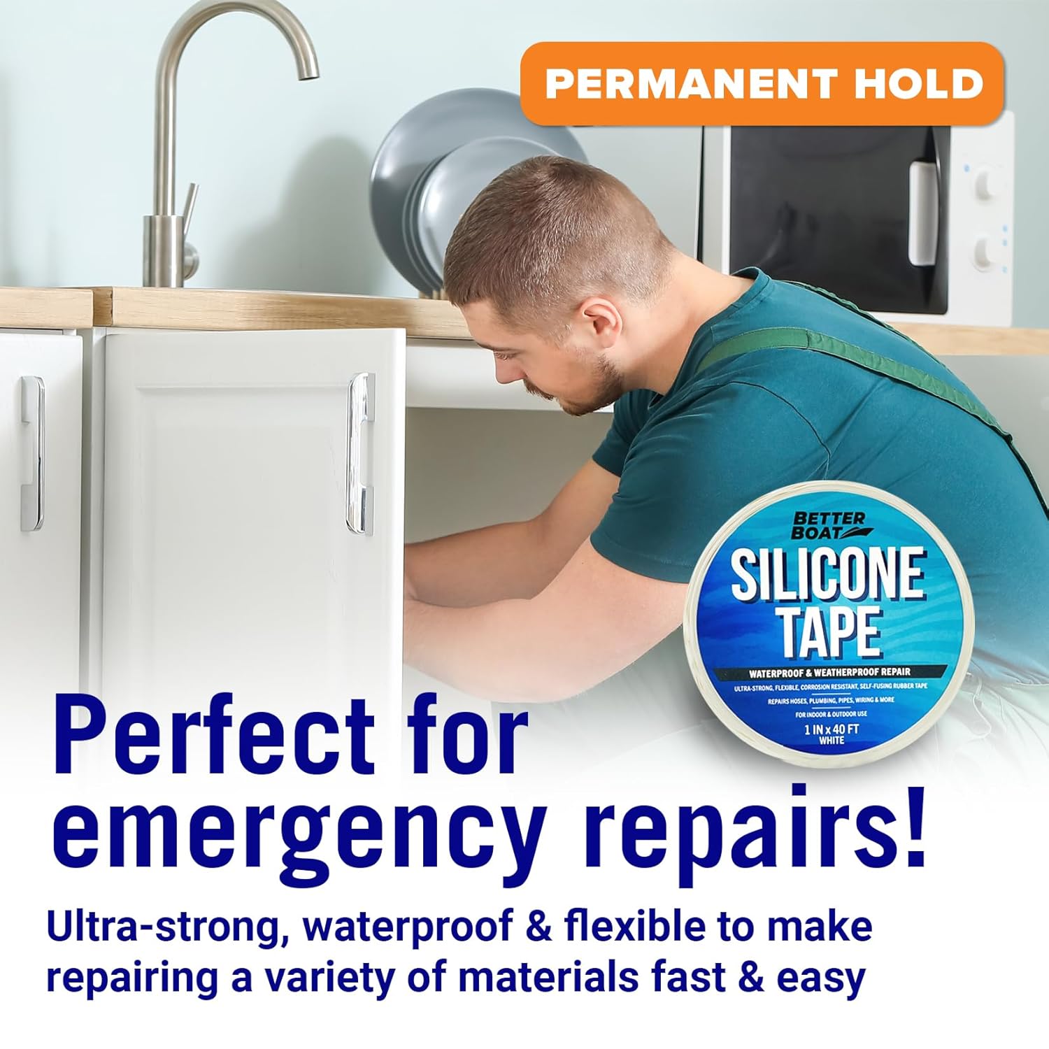 White Heavy Duty Silicone Tape, Self-Fusing Rubber Hose and Plumbing Water Pipe Repair Seal, Coax