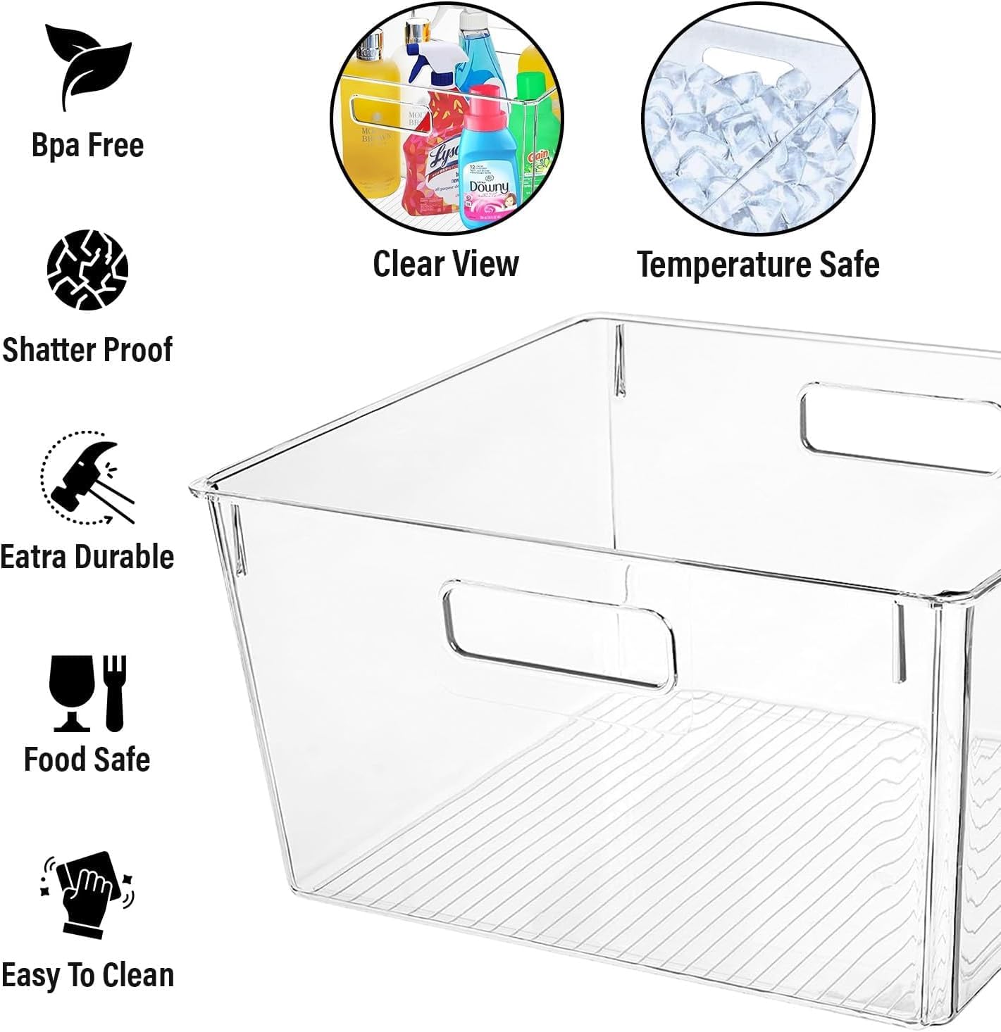 Extra Large Clear Plastic Storage Bins, Perfect for Kitchen Organization or Pantry Organization and