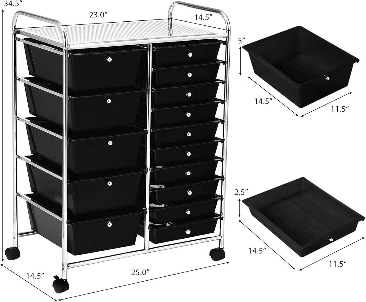 GOFLAME 15-Drawer Rolling Storage Cart, Multipurpose Movable Organizer, Utility Cart for Home