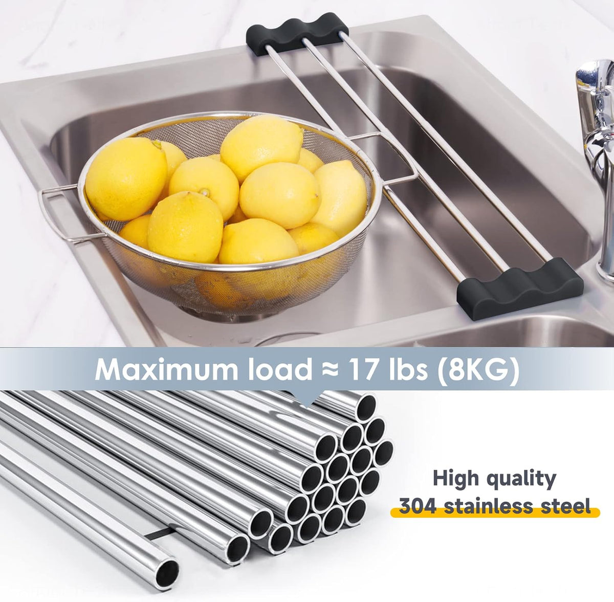 Tomorotec Adjustable Over-The-Sink Kitchen Rack for Dishcloths, Sponges, Bottles and Brushes