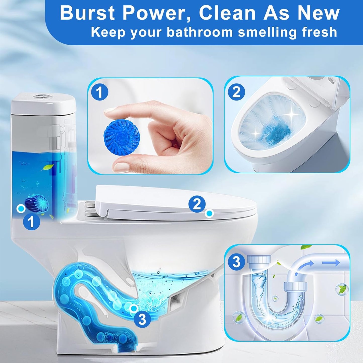 Toilet Bowl Cleaner Tablets 32 Packs-85oz, Ultra-Clean Blue Cleaners for Deodorizing & Descaling