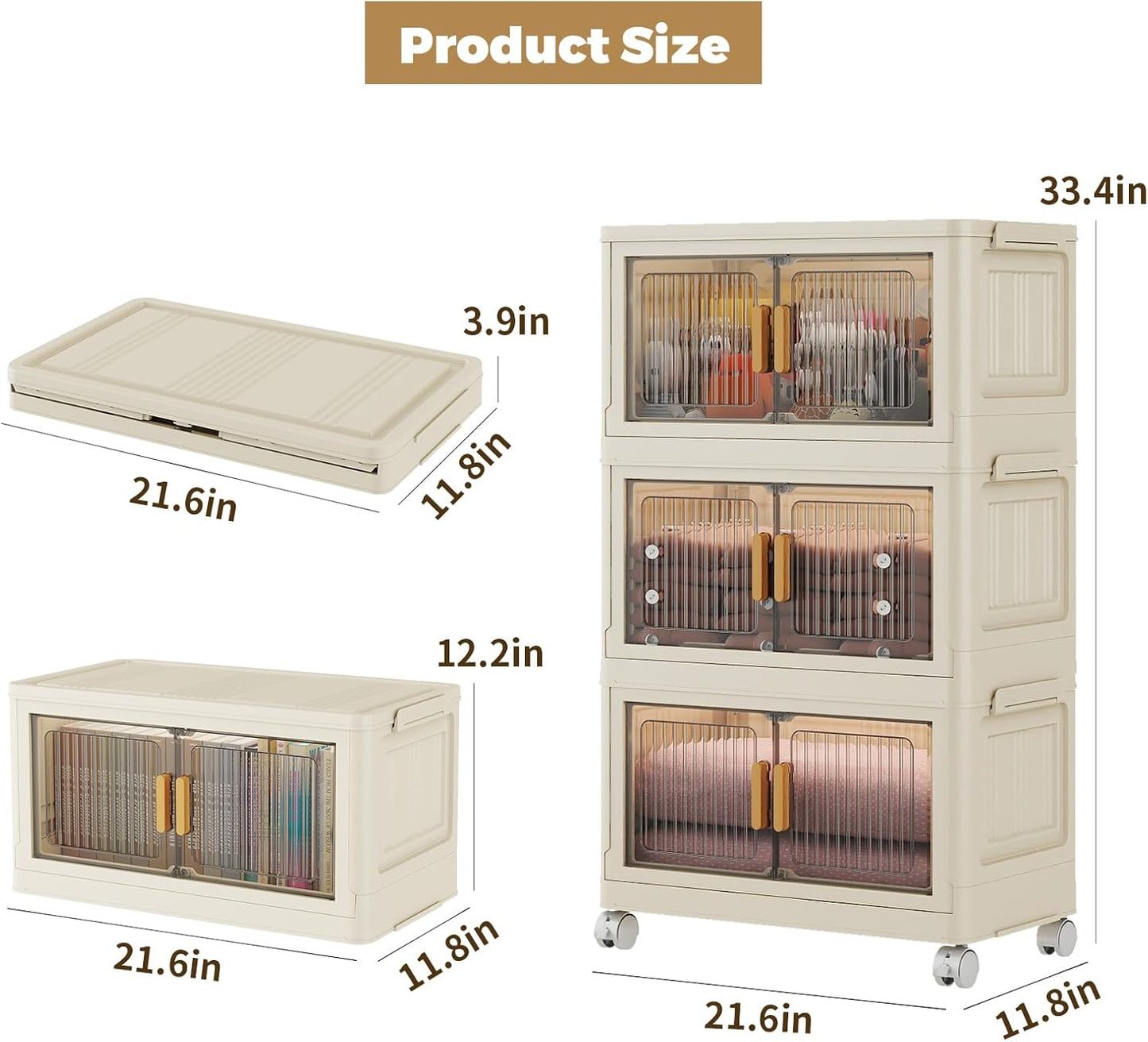 3 Tier Stackable Plastic Storage Bins with Lids 48QT, Collapsible Closet Organizers and Storage