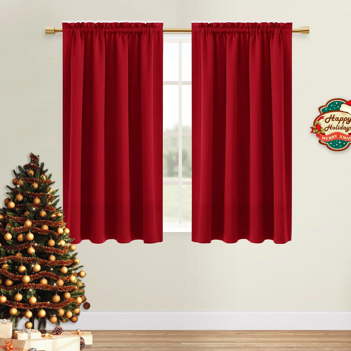 DWCN Christmas Red Blackout Curtains for Bedroom –Rod Pocket Thermal Insulated Room Darkening
