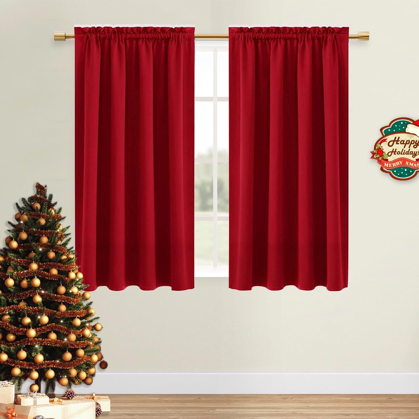 DWCN Christmas Red Blackout Curtains for Bedroom – Rod Pocket Thermal Insulated Energy Saving