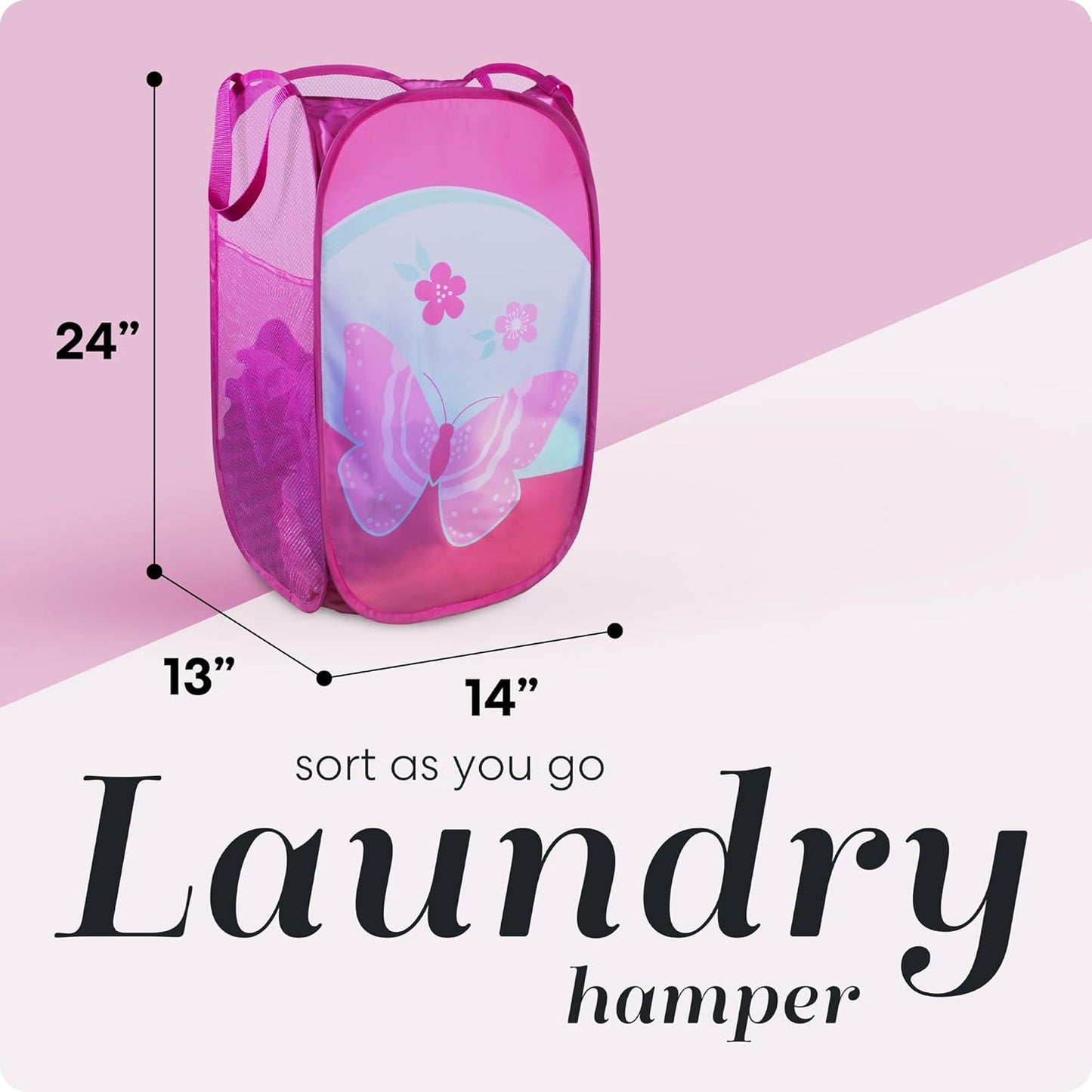 Handy Laundry Collapsible Mesh Pop Up Hamper with Wide Opening and Side Pocket - Breathable