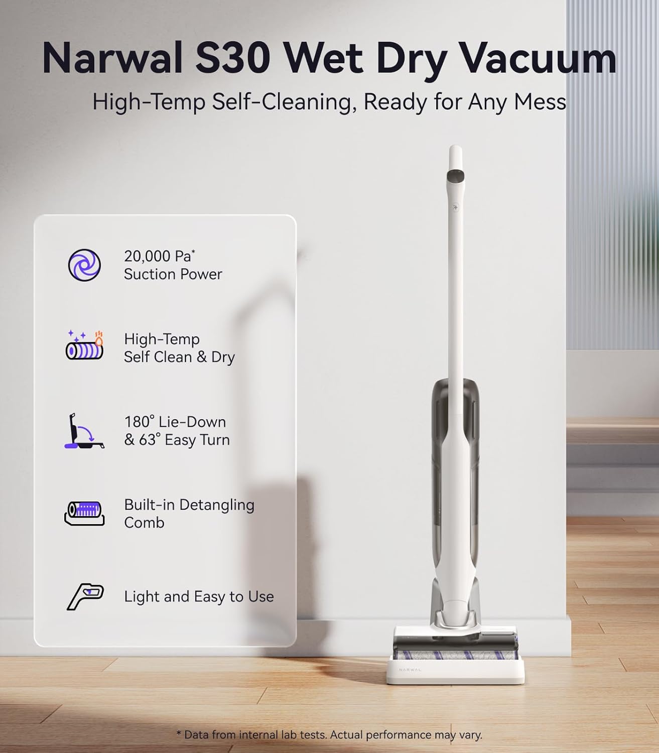 NARWAL S30 Wet Dry Vacuum Cleaner with 20000Pa Suction, 176°F Self-Cleaning, Heated Drying