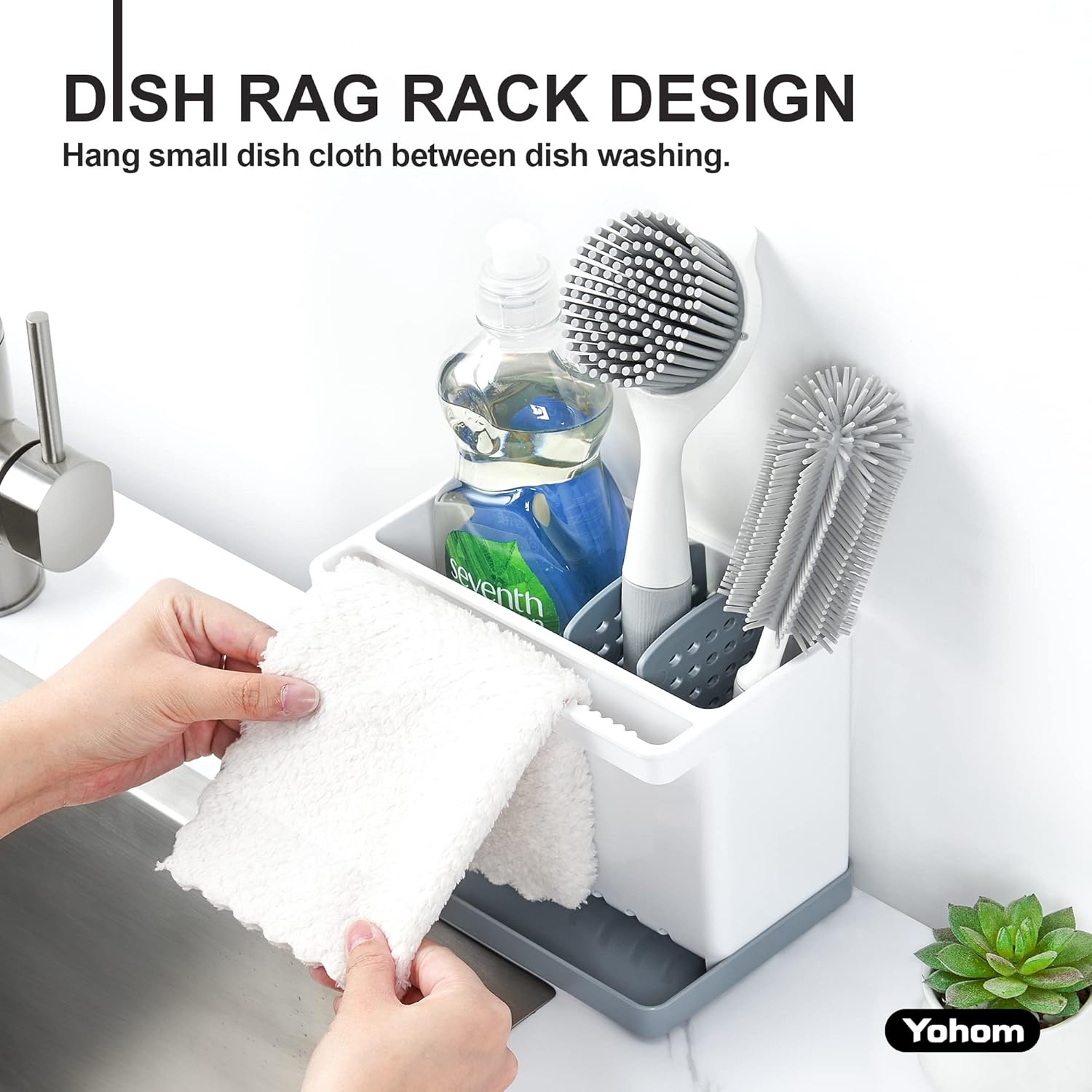 YOHOM Sink Brush Holder for Kitchen Sink Sponge Caddy Countertop Organizer Plastic Dish Scrubber