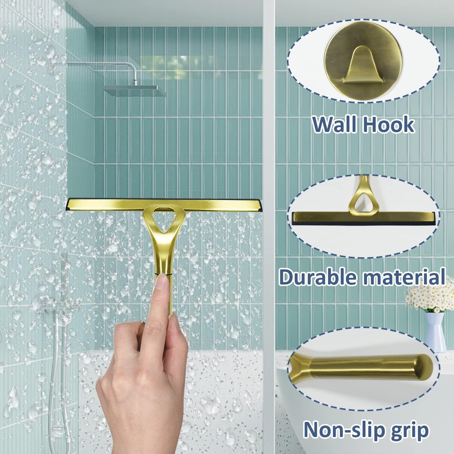 Stainless Steel Shower Squeegees All-Purpose Mirror/Window/Glass Wiper Scraper Golden Shower