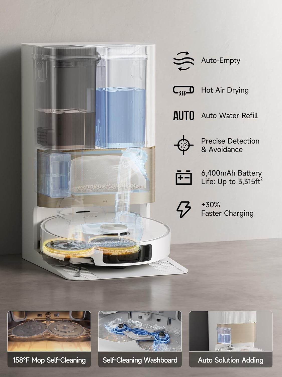 DREAME X40 Ultra Robotic Vacuum with Removable & Liftable Mop, 12,000Pa Suction, Side Brush
