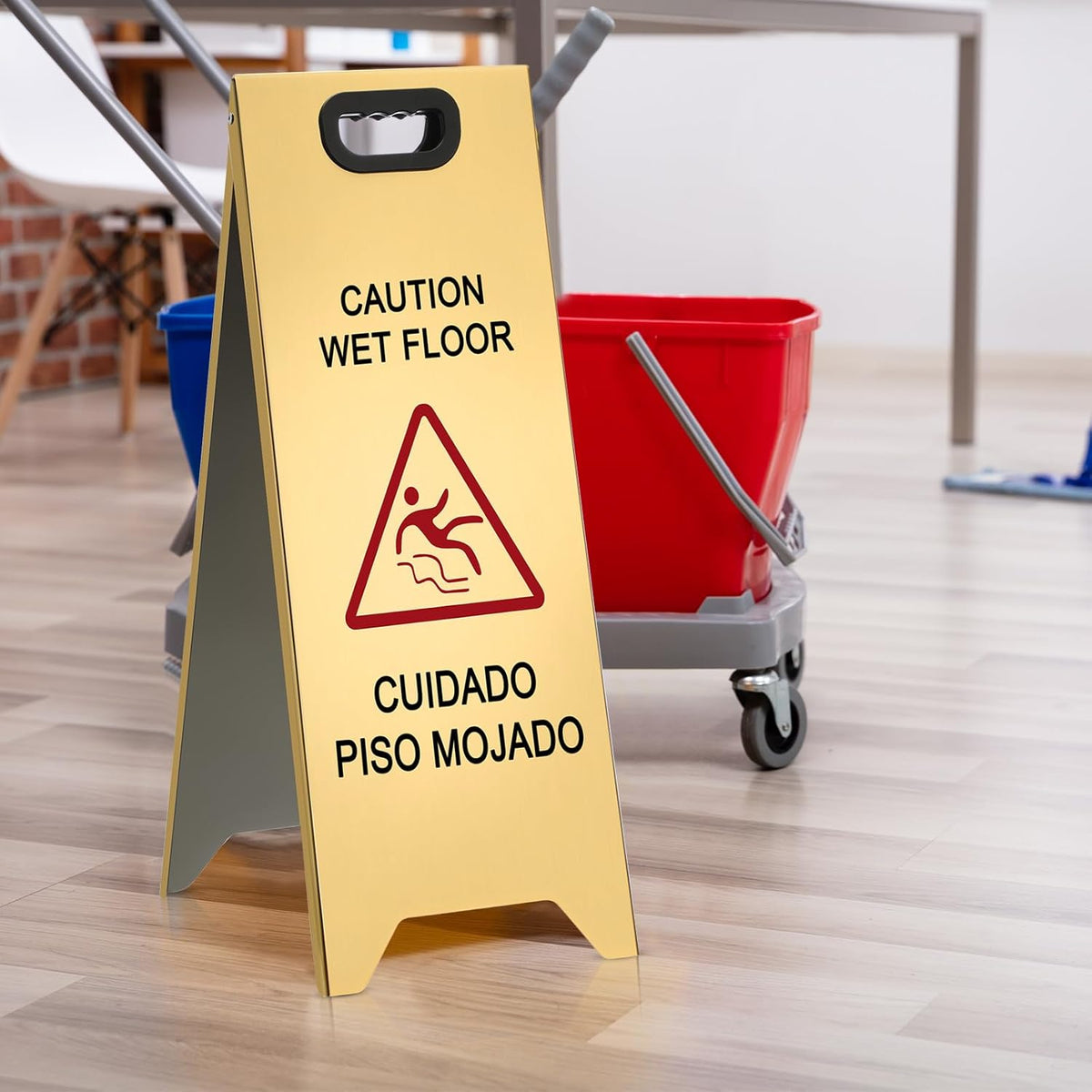 2 Pcs 24 Inch Stainless Steel Wet Floor Sign, Heavy Duty Caution Wet Floor Sign Double Sided