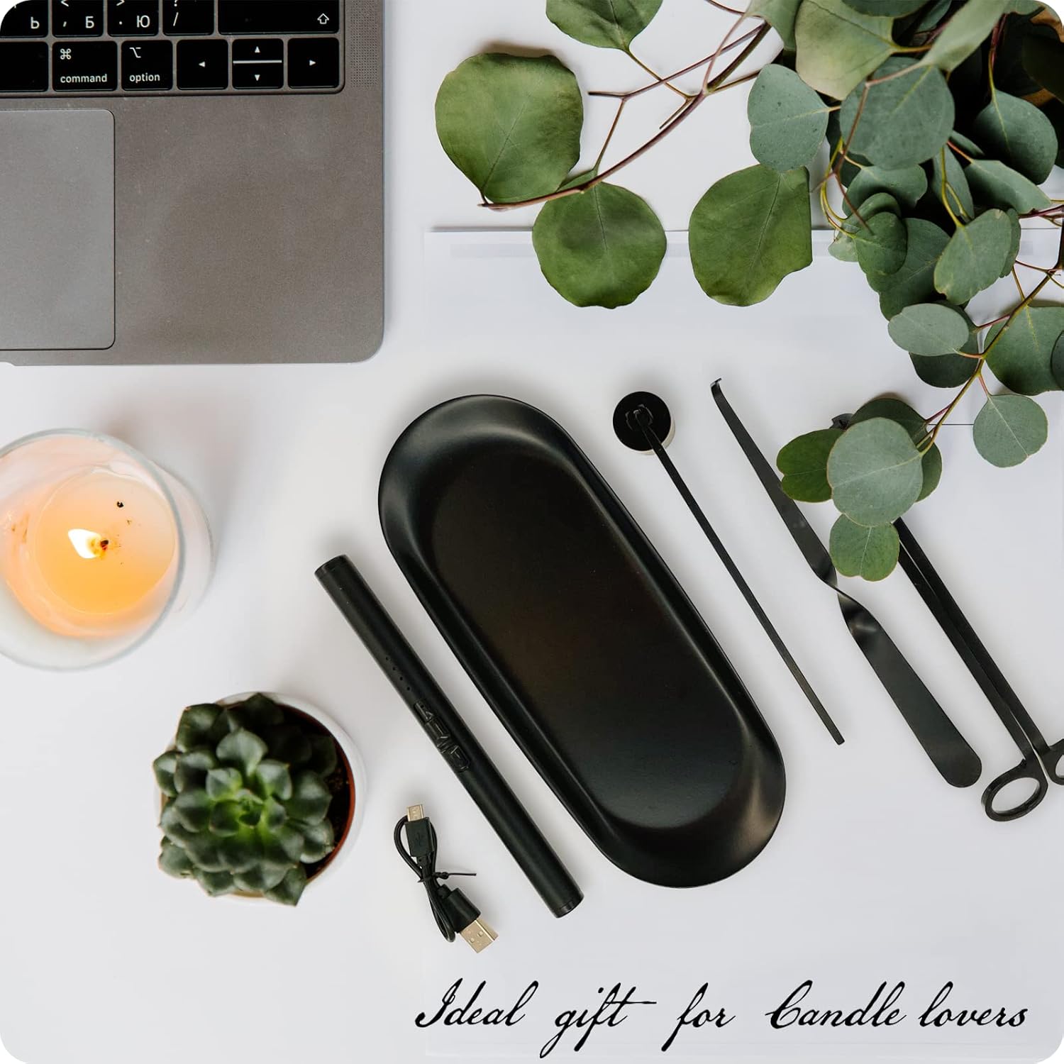 Exquisite Candle Accessories Tool Pack Bag, Rechargeable Electric Lighter， Wick Trimmer, Dipper