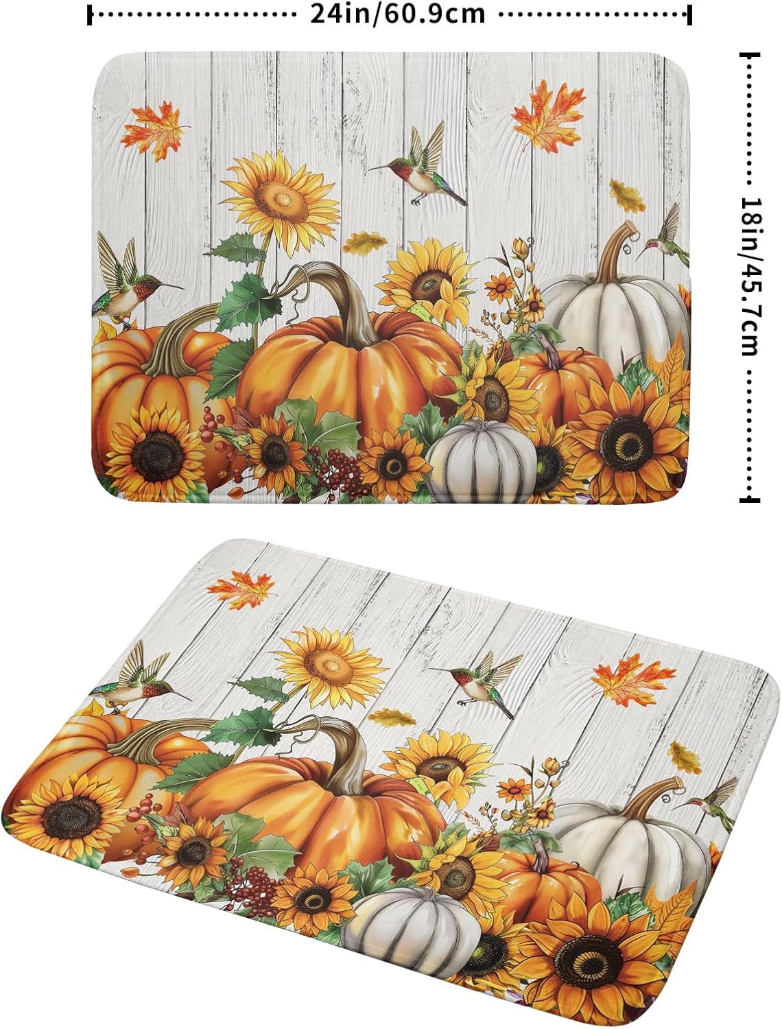 Autumn Harvest Pumpkin Dish Drying Mat for Kitchen Counter Sunflower Maple Leaves Fall Dish Drying