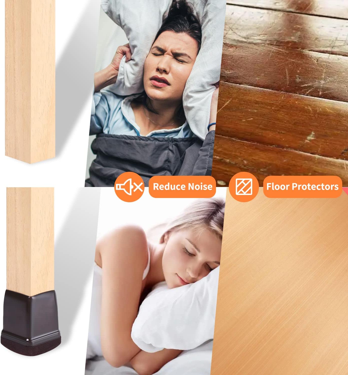Ezprotekt 24 Pcs Square Chair Leg Floor Protectors with Felt, Silicone Felt F for Hardwood Floor