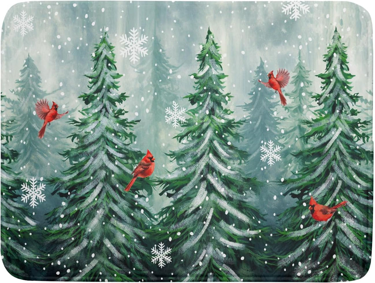 Winter Pines Tree Dish Drying Mats for Kitchen Counter, Christmas Tree Dish Mat Absorbent