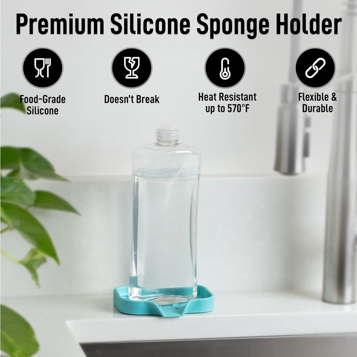 Zulay Kitchen Small Silicone Sponge Holder (4.9x3.3”) – Space-Saving Sink Organizer Tray for