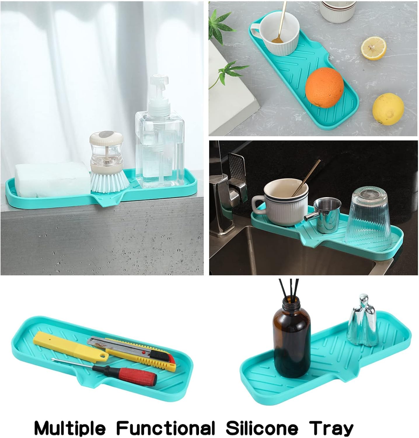 Silicone Bathroom Soap Dishes with Drain Spout-Bathroom and Kitchen Sink Organizer,Sponge