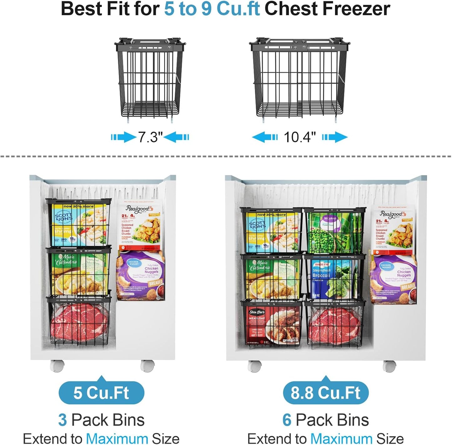 iSPECLE Freezer Organizer Bins - 4 Pack Adjustable & Extra Large Chest Freezer Organizer Bins for 5
