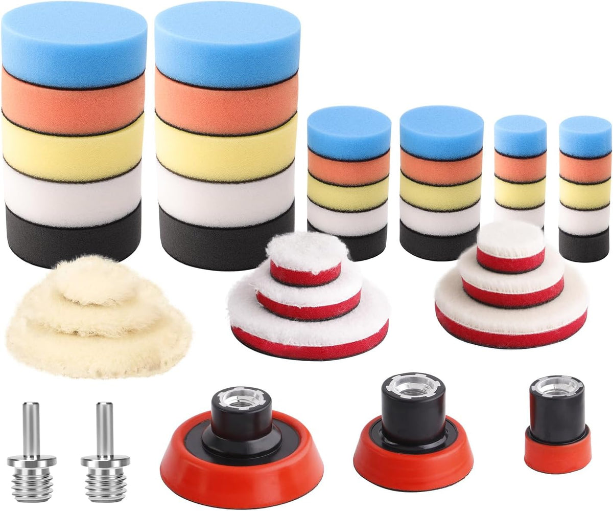 Car Foam Drill Polishing Pad Kit, 44Pcs 1inch 2inch 3inch Detail Polishing Buffing Pad Mix Size Car