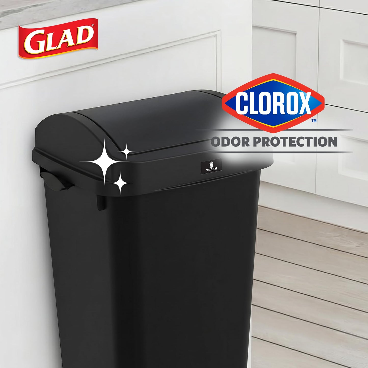 Glad Trash Can with Clorox Odor Protection | Linkable, 12 Gallon, Black