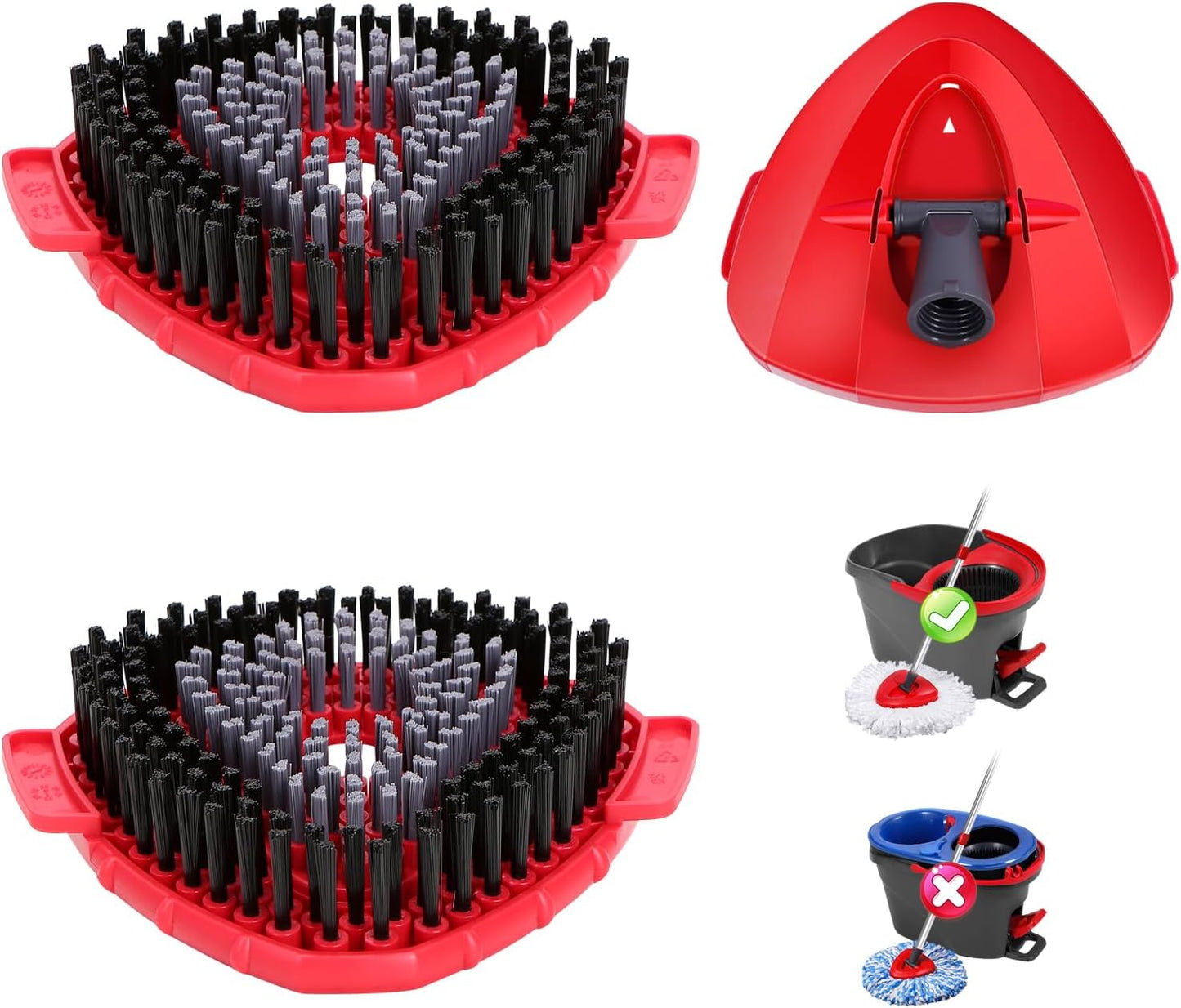 2 Pcs Full-Coverage Spin Mop Scrub Brush Head and 1 Mop Base Part Replacement for Oceda EasyWring 1