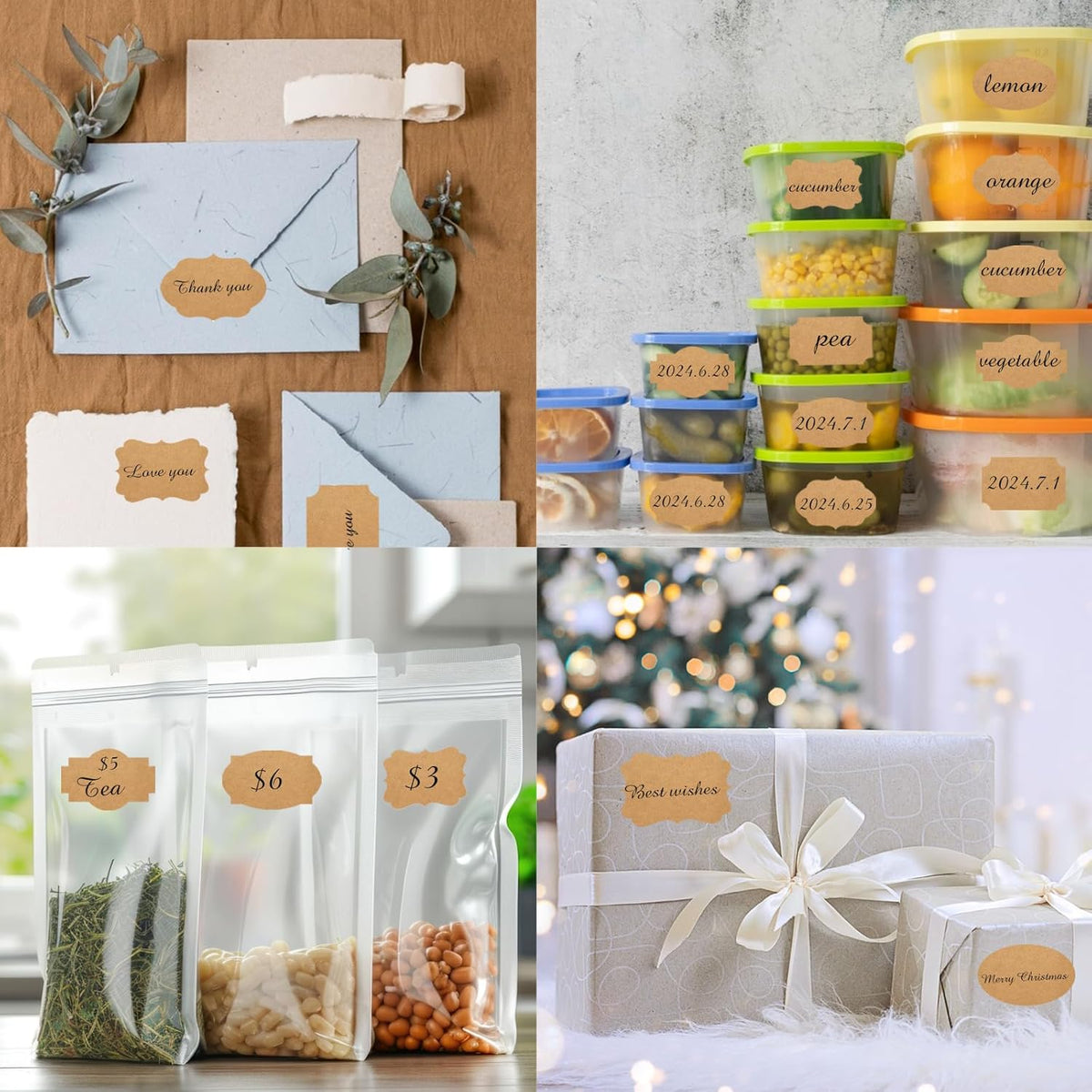 350 PCS Gift Tags Stickers Name Labels Stickers,2" x 1.2" Fancy Shape Stickers Self-Adhesive