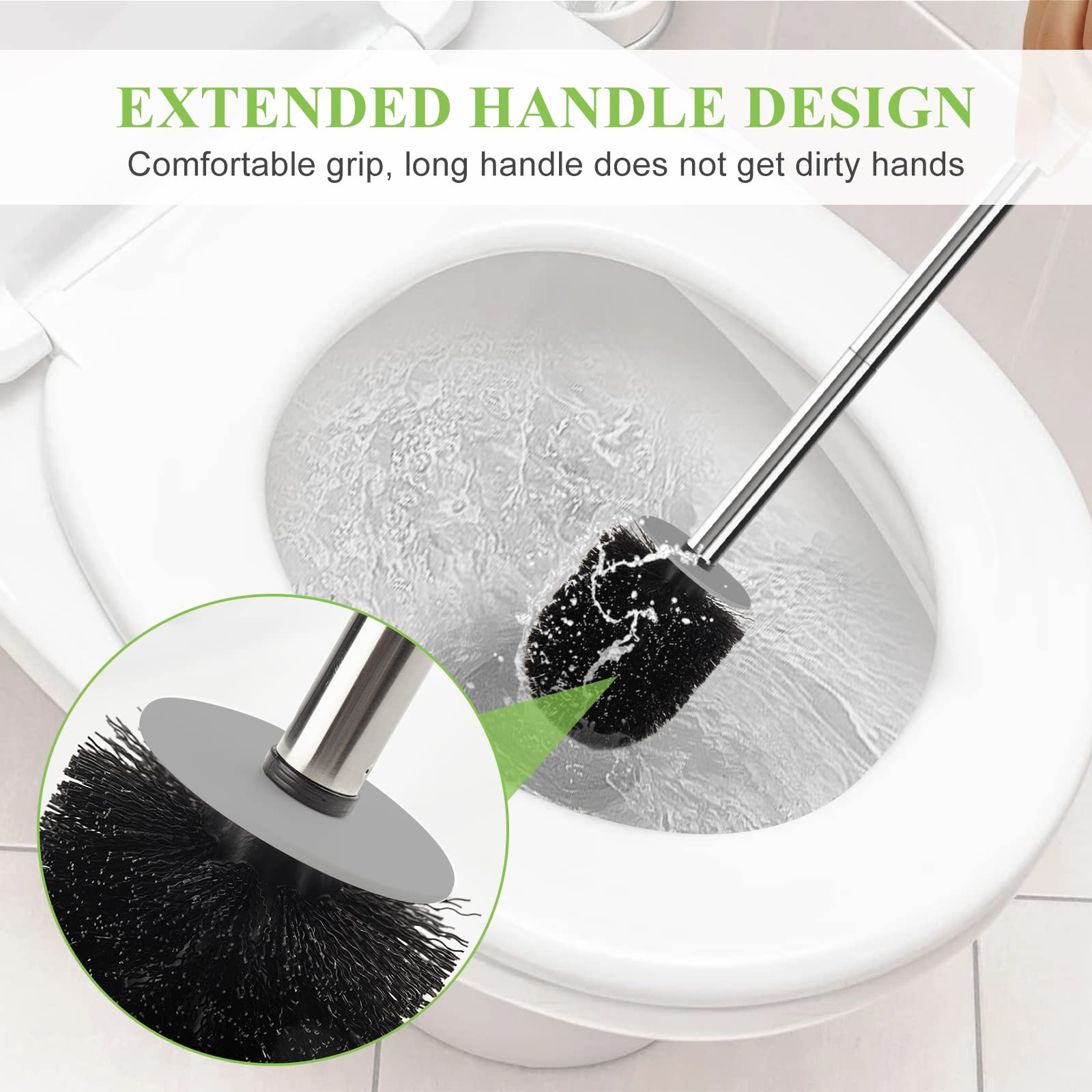 AONEZ Compact Toilet Brush & Holder, Stainless Steel Handle, White & Grey – view 5