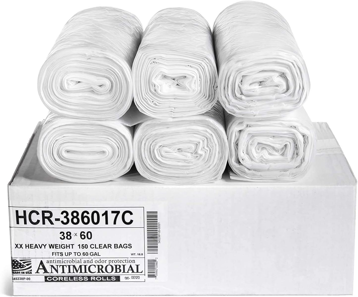 Aluf Plastics High Density Trash Bags, 60 Gallon, 150 Count, 17 Micron (eq), 38" x 60", Clear, for