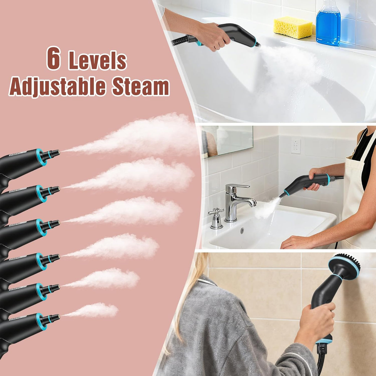 Steam Cleaner, 4 Bar High Pressure Steamer with 6-Level Adjustable, 15s Heat-Up, 42.7oz Large Tank
