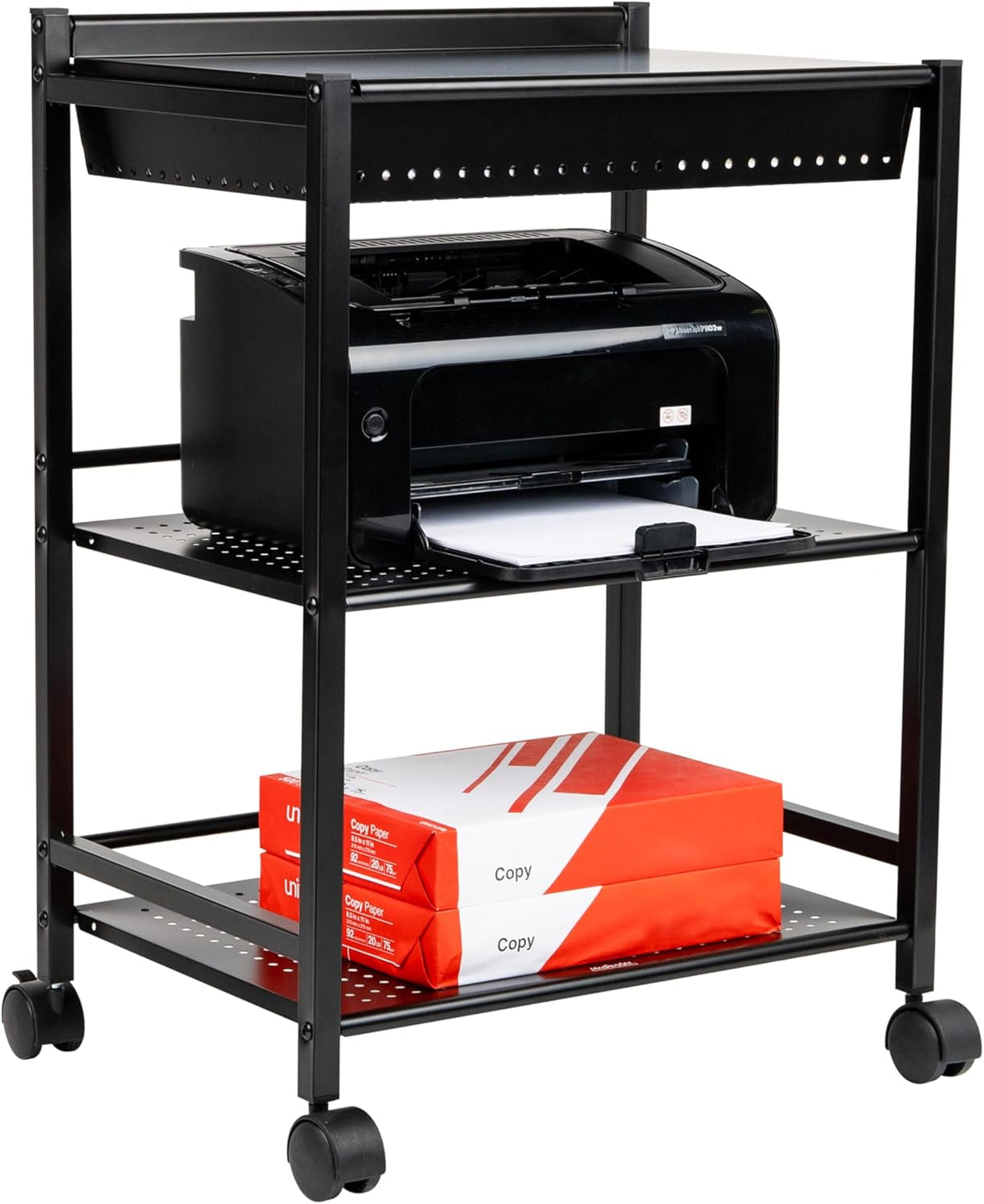 Mind Reader Cart with Covered Compartment, Office Organizer, Storage, 3-Tier, Office, Metal, 20" L