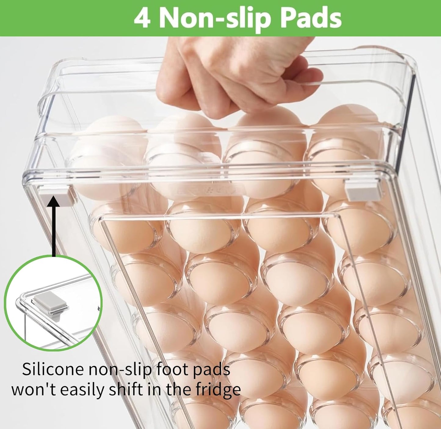 vacane 24 Capacity Egg Holder for Refrigerator Organizer Bins, BPA Free Egg Storage Container with