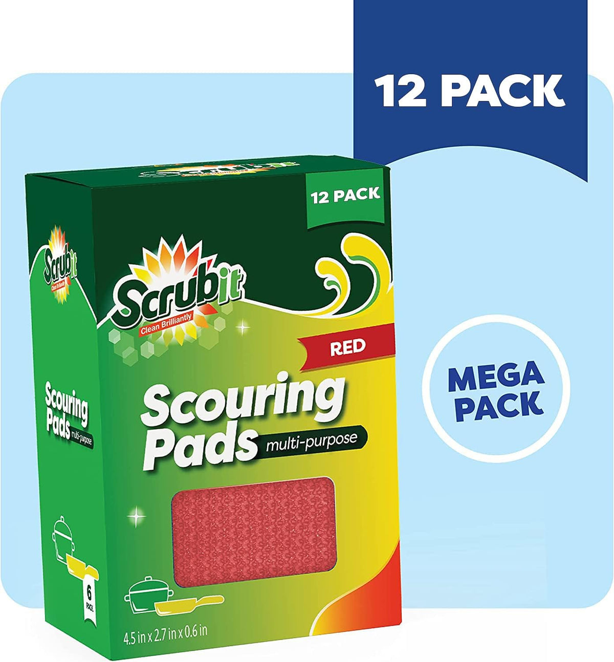 SCRUBIT Multi-Purpose Dish Scrub Sponge, Non Scratch Scouring Pads, Cleaning Sponges for pots