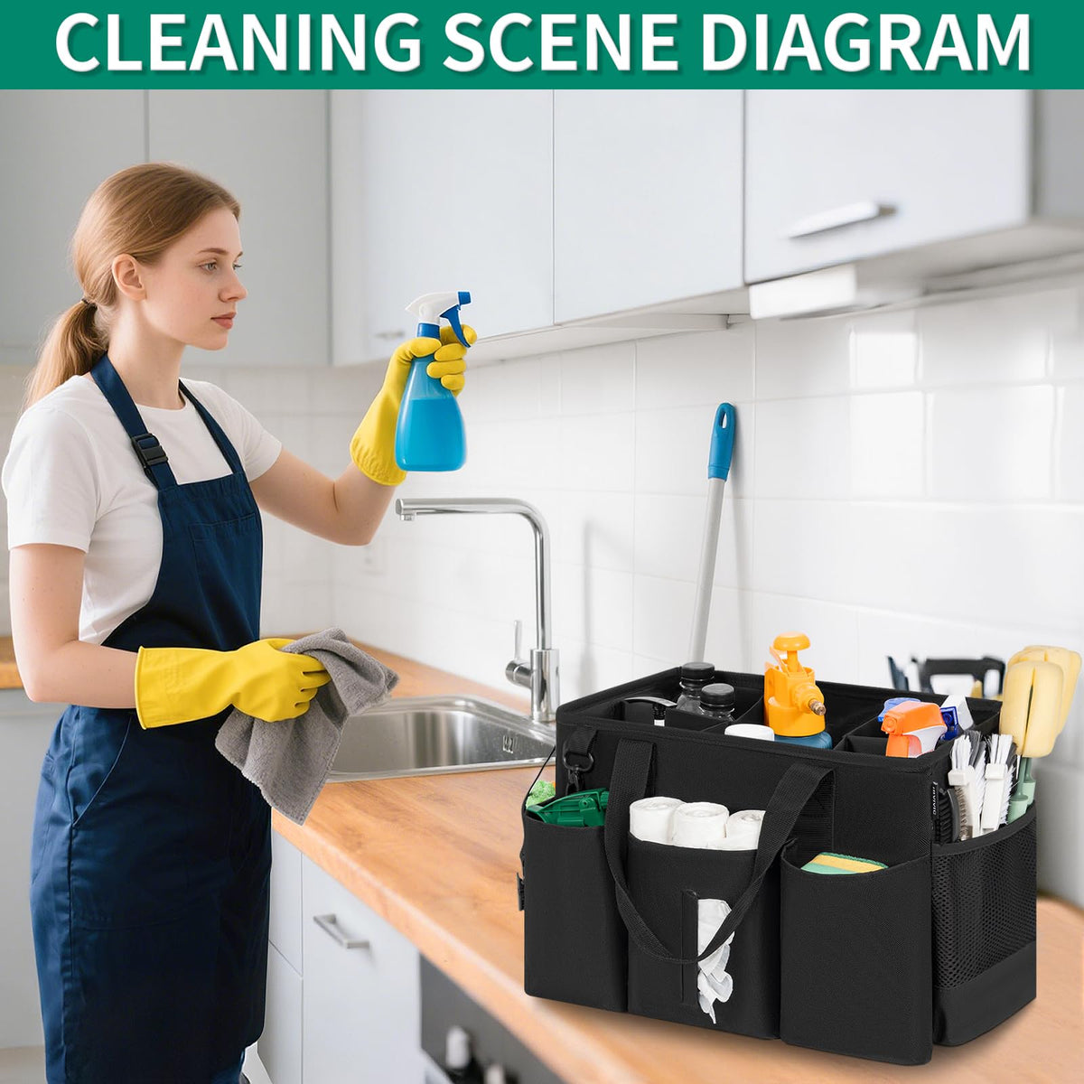 IBVIVIC Wearable Cleaning Caddy Bag for Cleaning Supplies, Black