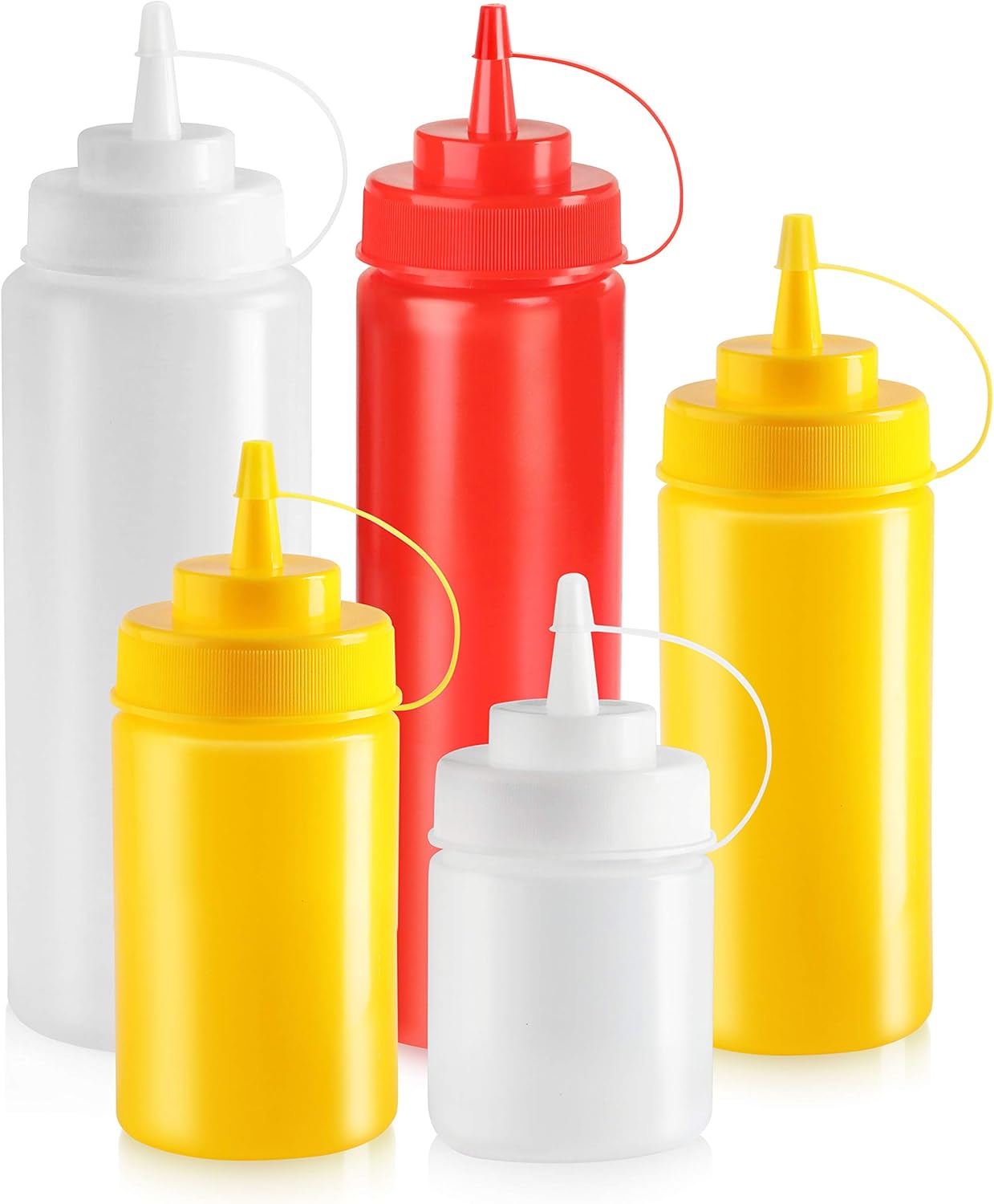 New Star Foodservice 26238 Squeeze Bottles, Plastic, Wide Mouth, 24 oz, Clear, Pack of 6