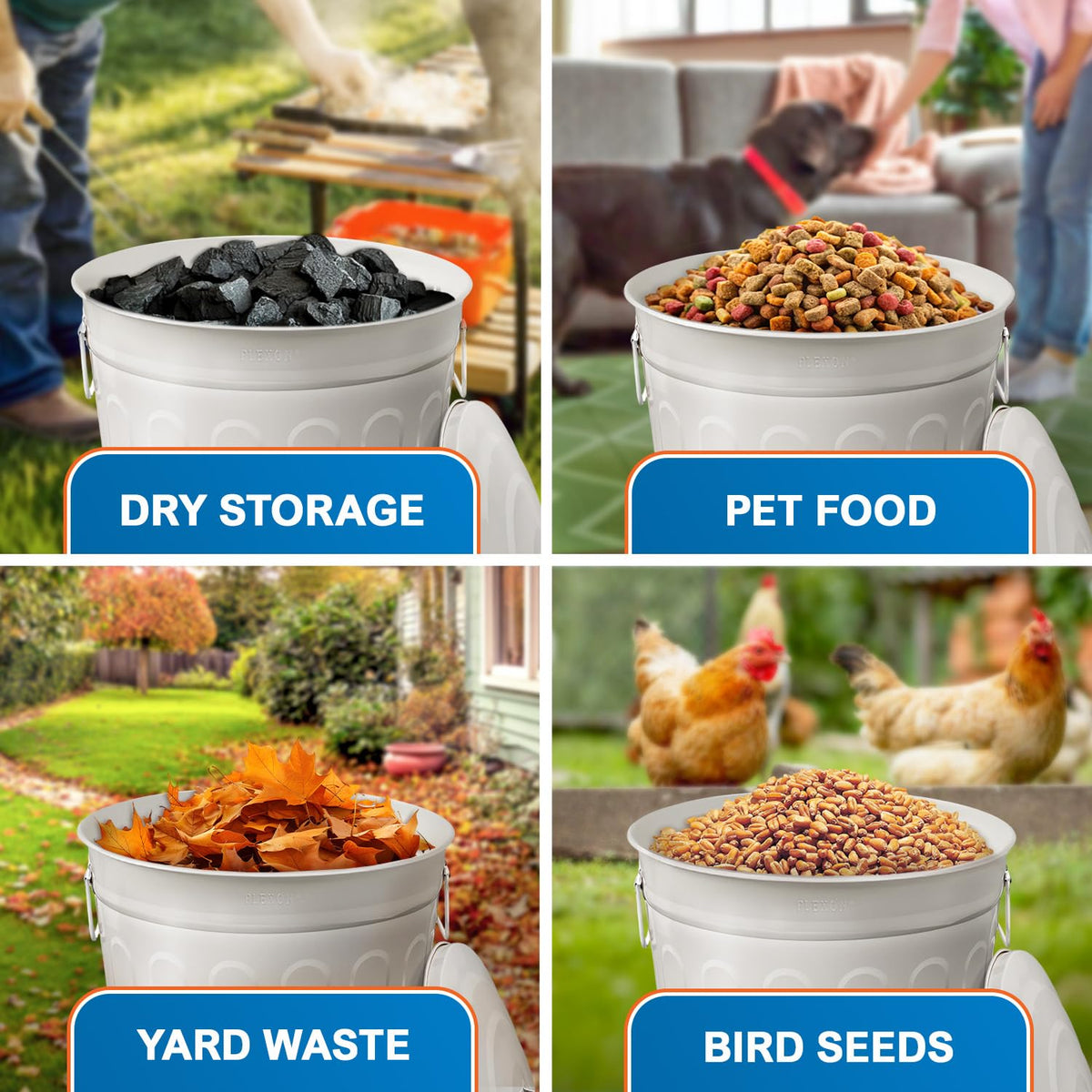 Plexon 13-Gallon Galvanized Steel Round Trash Can with Lid, Indoor and Outdoor Use, Durable