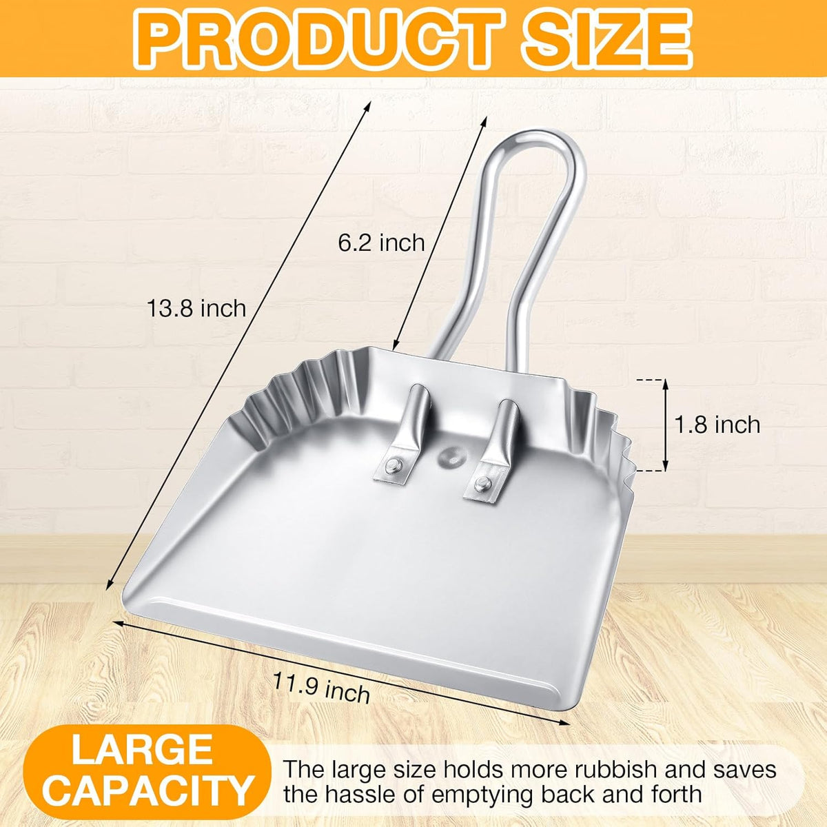 Mumufy 4 Pack 12 inch Heavy Duty Metal Dustpan Large Wide Dust Pans for Household Handheld Wide