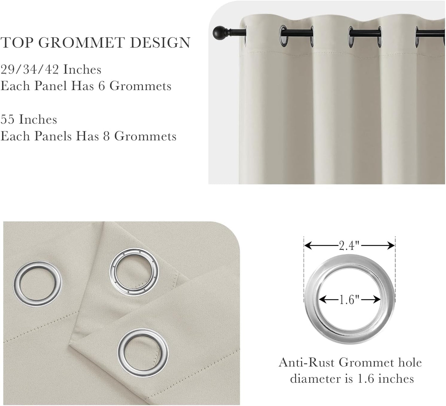 PONY DANCE Cream Blackout Curtains for Bedroom - 2 Pieces Thermal Insulated Room Darkening Drapes