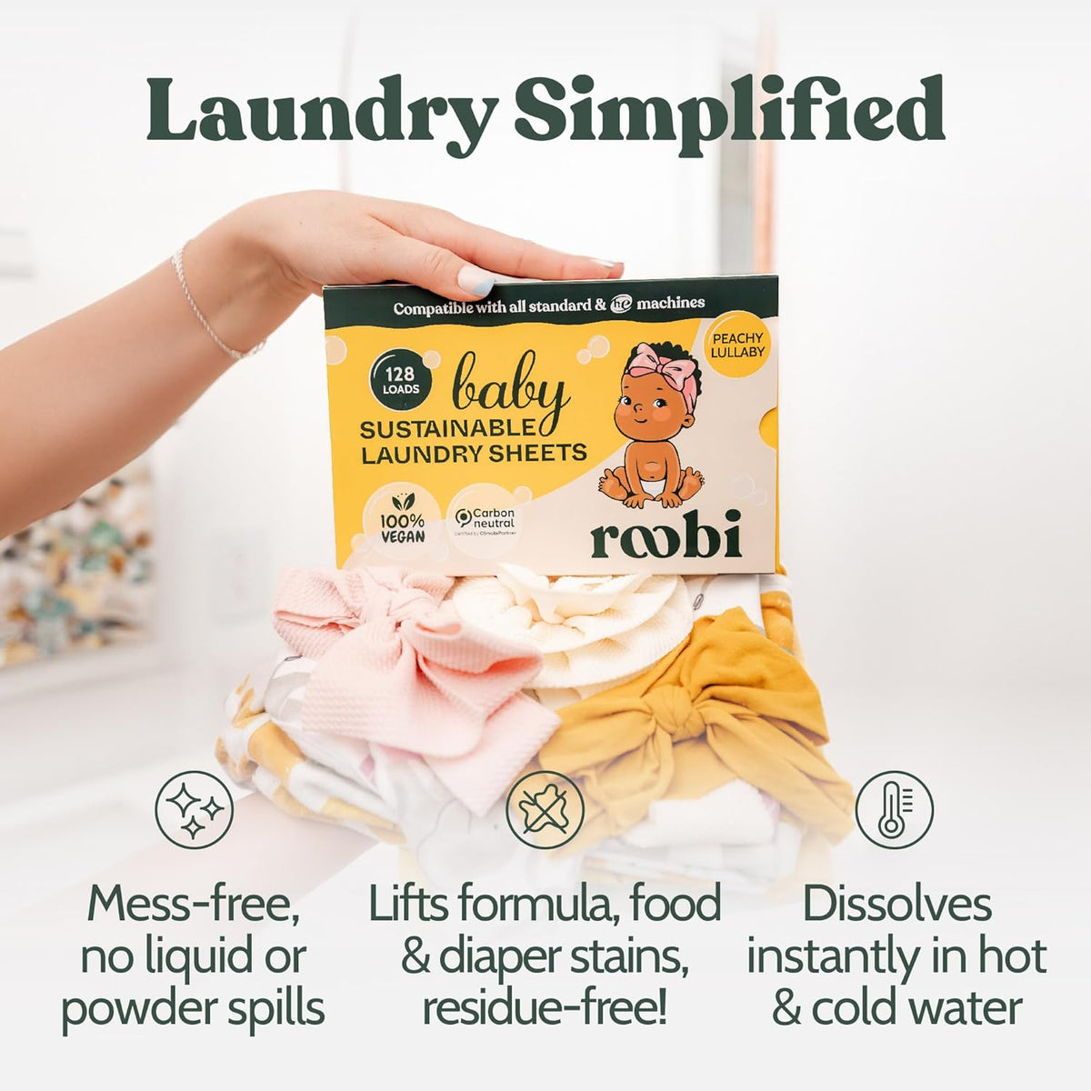 Roobi Baby Laundry Detergent Sheets. Specially Formulated for Sensitive Skin. Newborns, Infants &