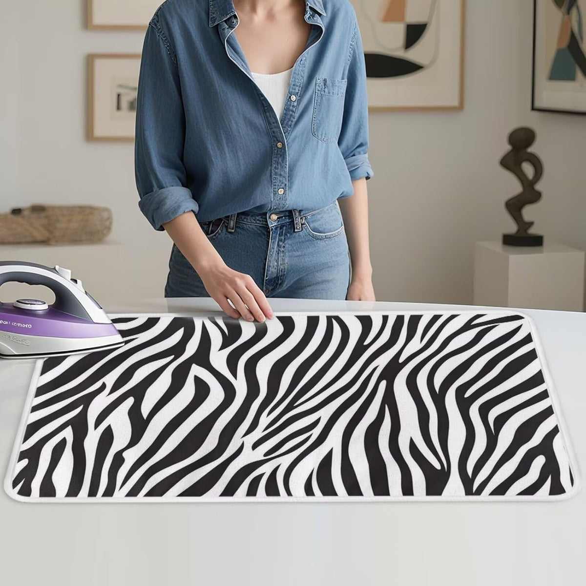 Zebra Print Ironing Mat Portable Iron Pad Magnetic Cover and Padding for Top of Washer, Dryer