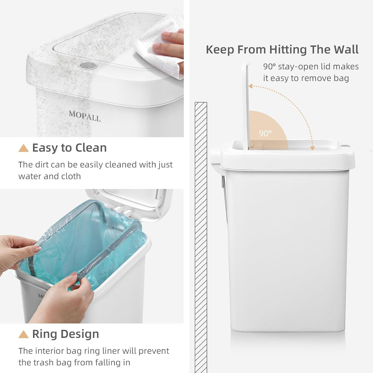 MOPALL Slim Bathroom Trash Can with Lid Soft Close, Garbage Can with Pop-Up Lid & Step On Foot