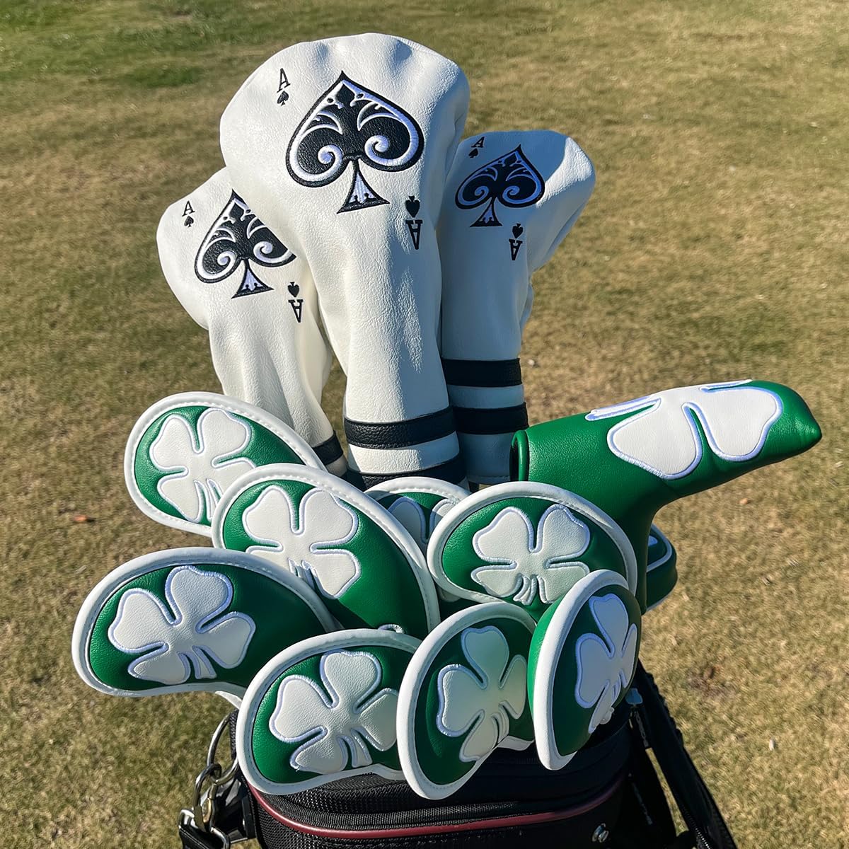 Lucky Clover Golf Iron Club Head Covers Headcovers Set, 10pcs Leather Golf Headcovers for Irons