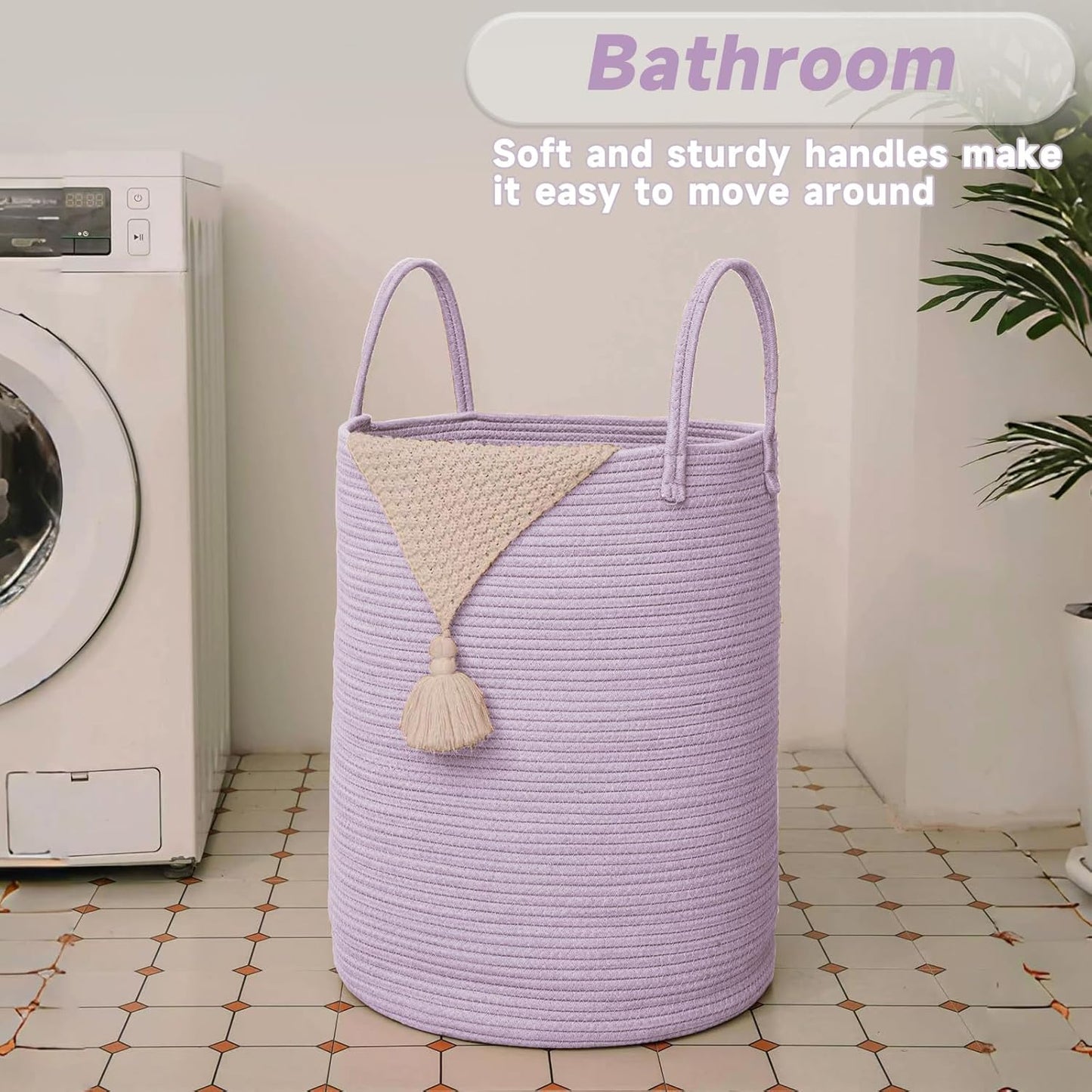 Large Woven Laundry Basket Hamper,80L Cotton Rope Storage Bin for Blankets,Toys and
