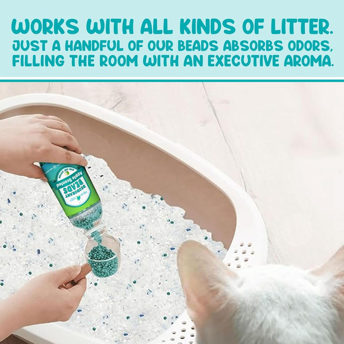 Cat Deodorant Beads | Green Apple Scent, Low-Dust & Non Toxic Litter Box, Superior Odor Control
