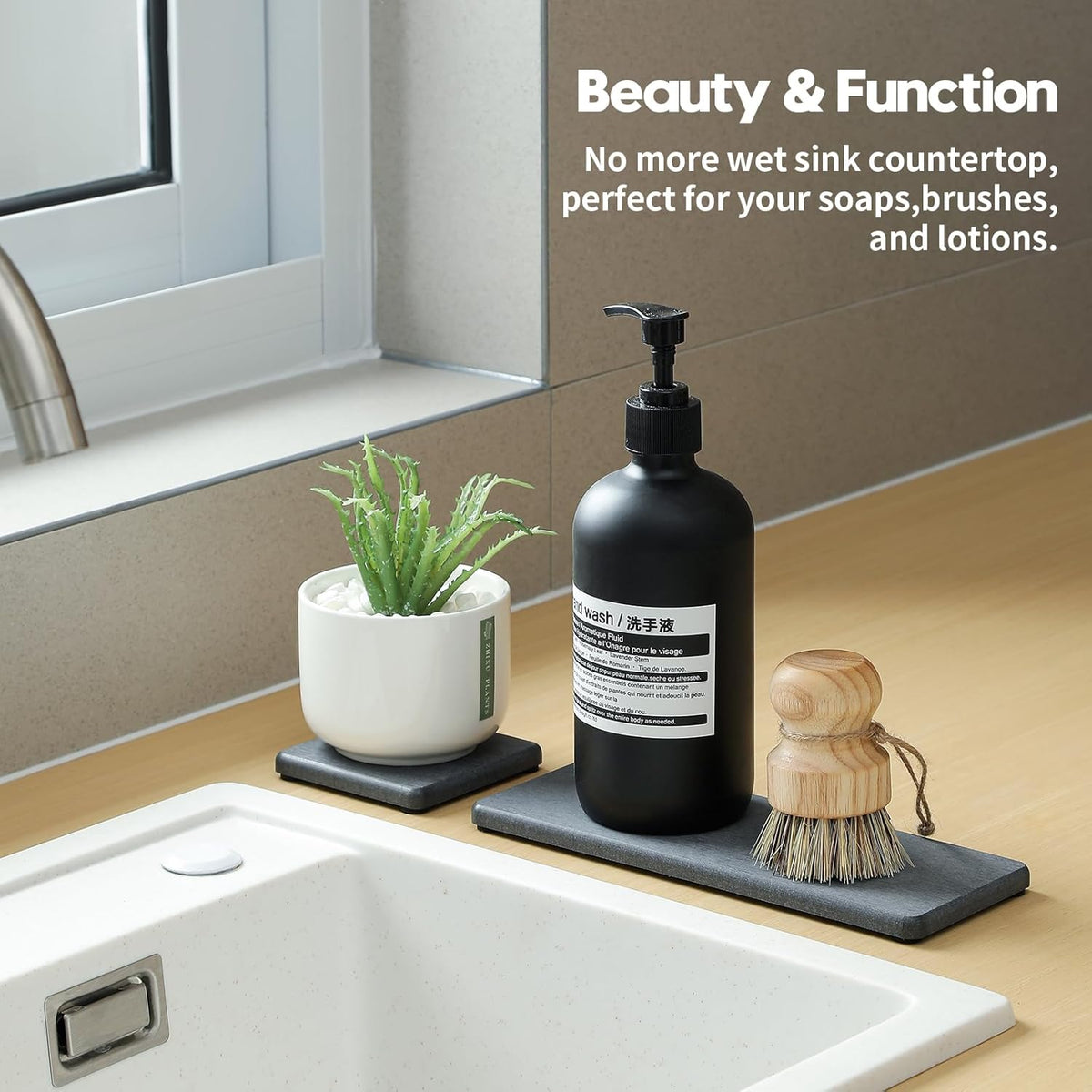 3PCS Water Absorbing Soap Dish Sponge Holder, Diatomite Stone Drying Tray Mat Sink Caddy for