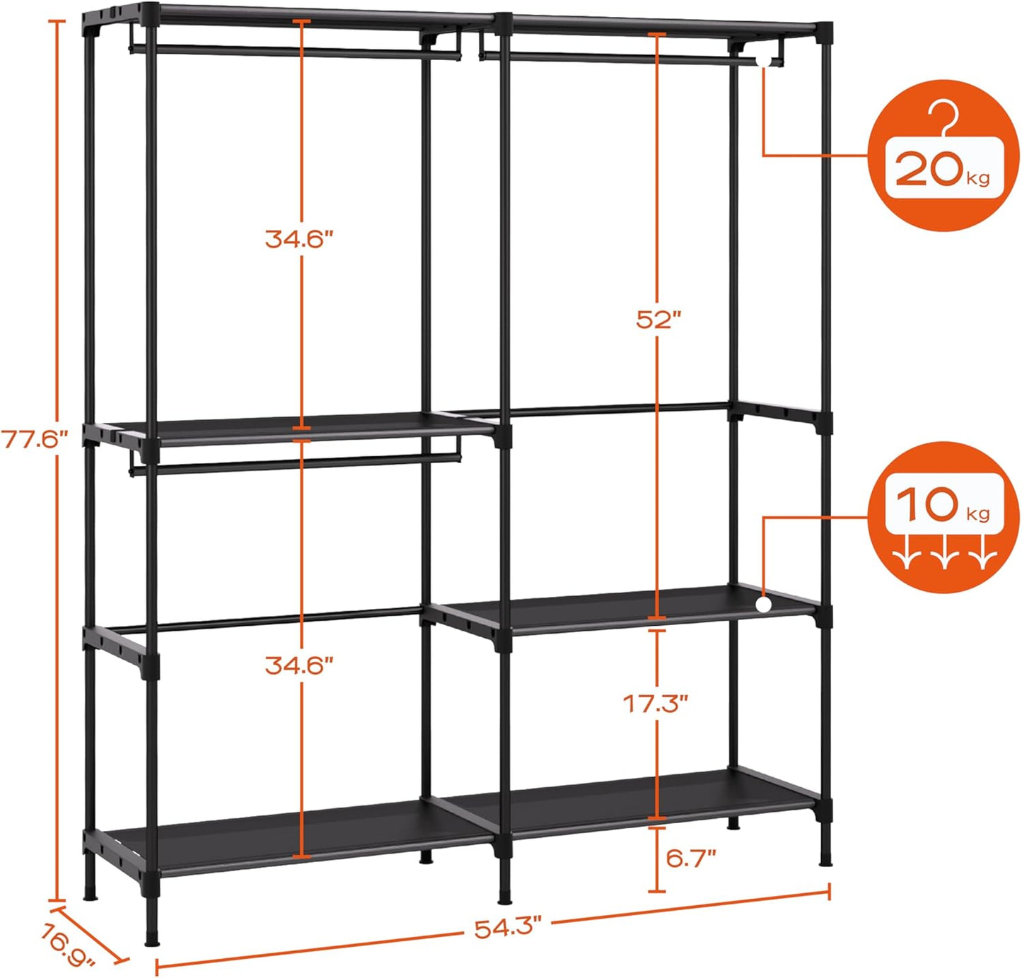 Clothes Rack, Portable Closet, 54.3 Inch Large Capacity Wardrobe Closet, Clothes Storage Organizer