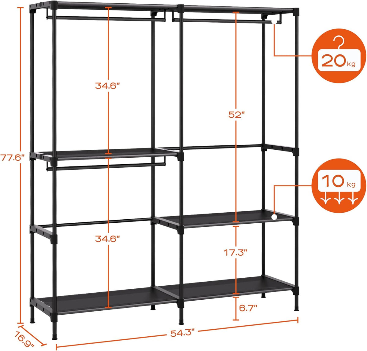 Clothes Rack, Portable Closet, 54.3 Inch Large Capacity Wardrobe Closet, Clothes Storage Organizer