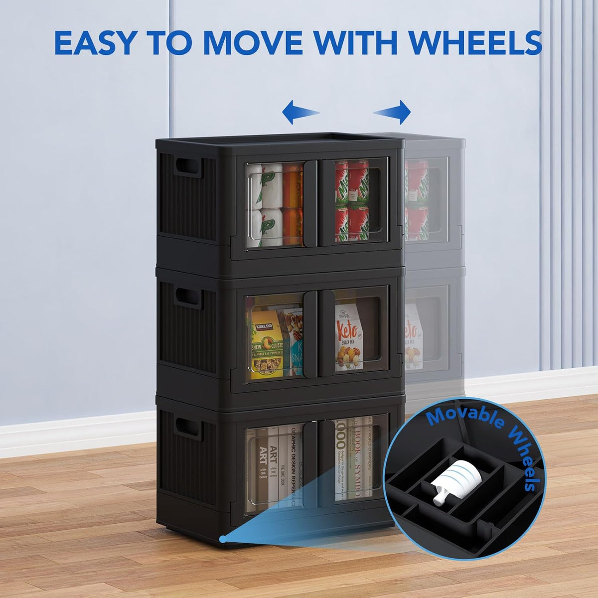 FLEXIMOUNTS 110 QT Stackable Storage Bins With Lids, Collapsible Plastic Storage Bins With Doors