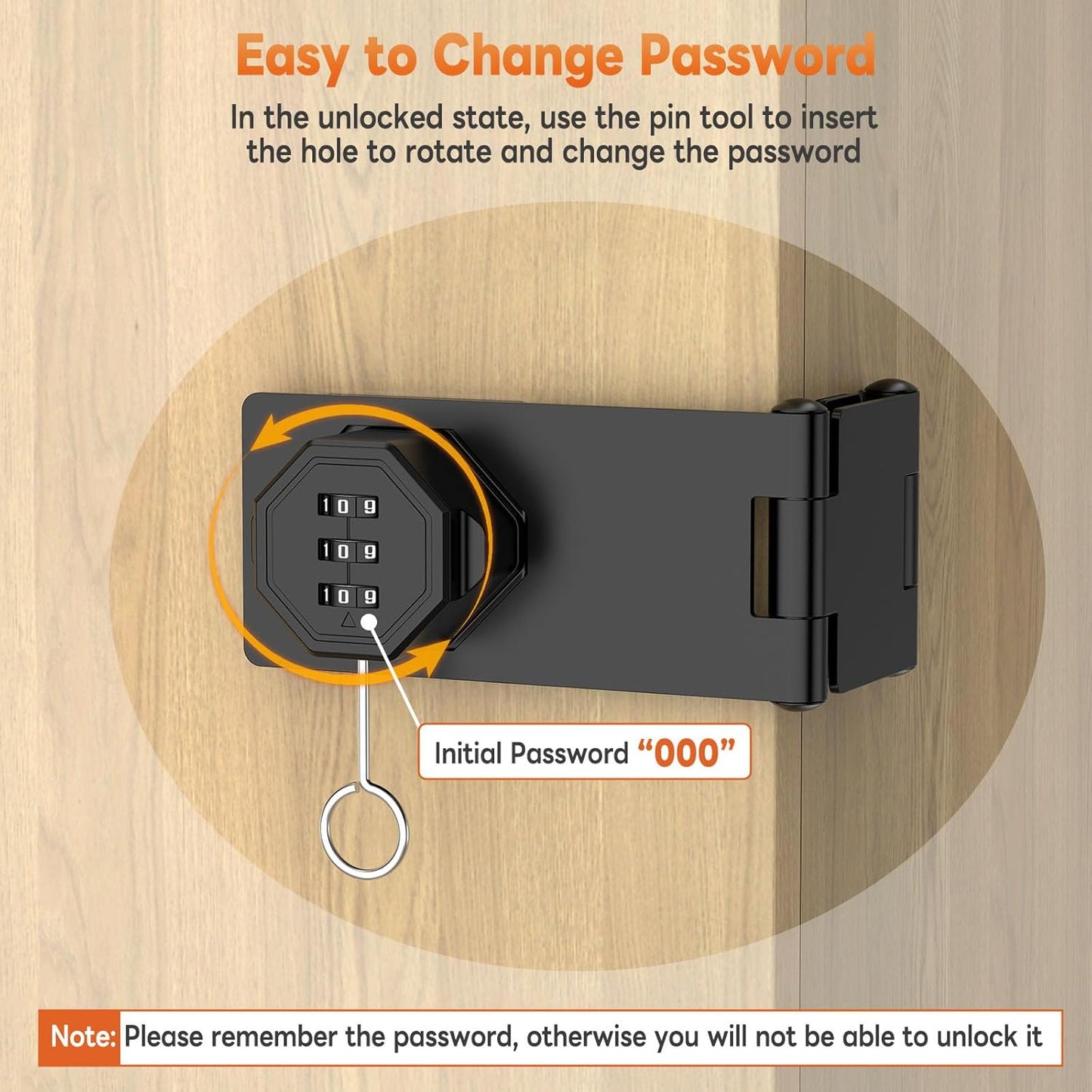 90 Degree 3-Digit Combination Cabinet Lock, Zinc Alloy Keyless Folding Hasp Lock Latch, Password