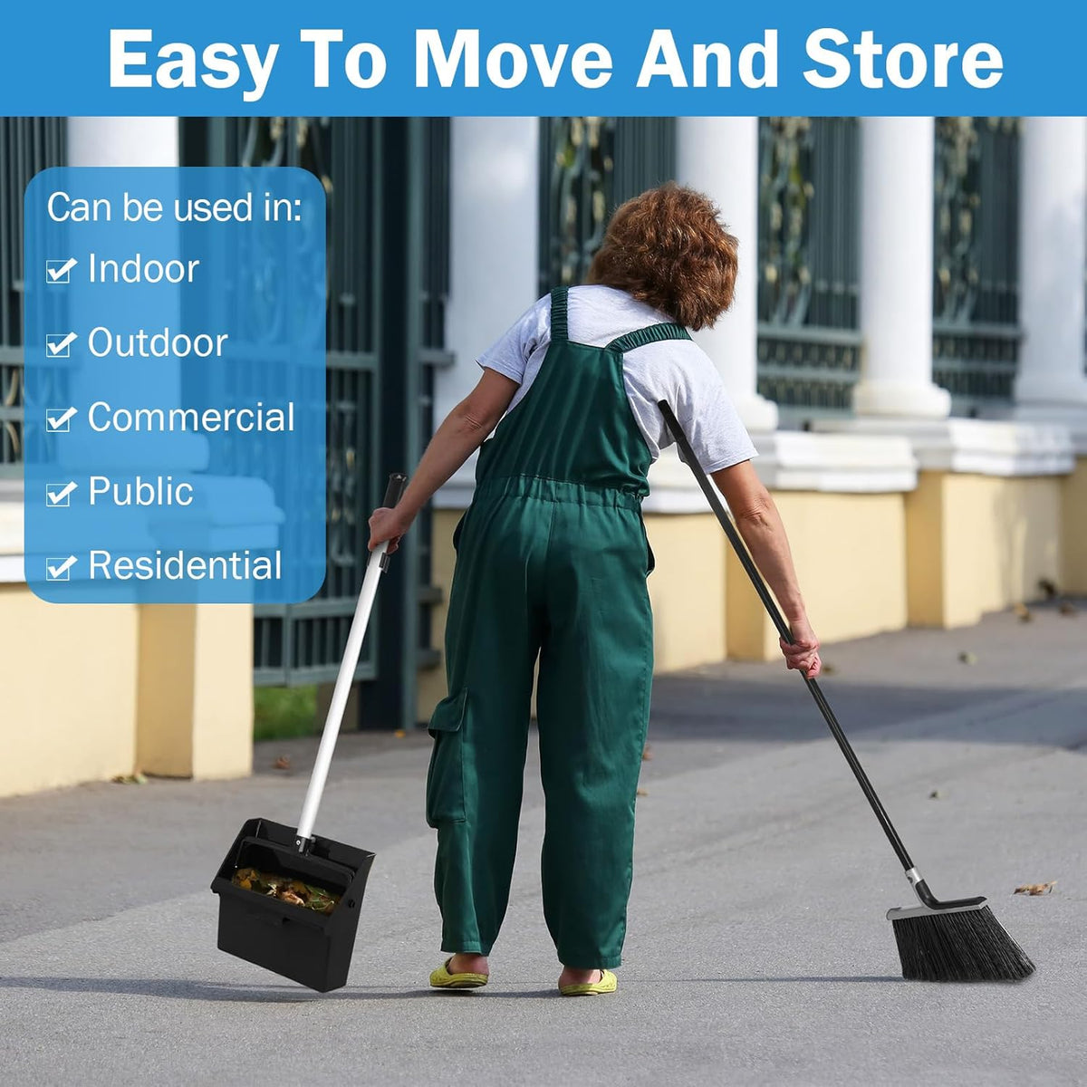 4 Set Broom and Dustpan Set 58 Inch Commercial Broom and Dustpan Combo Set Heavy Duty Lobby Dust
