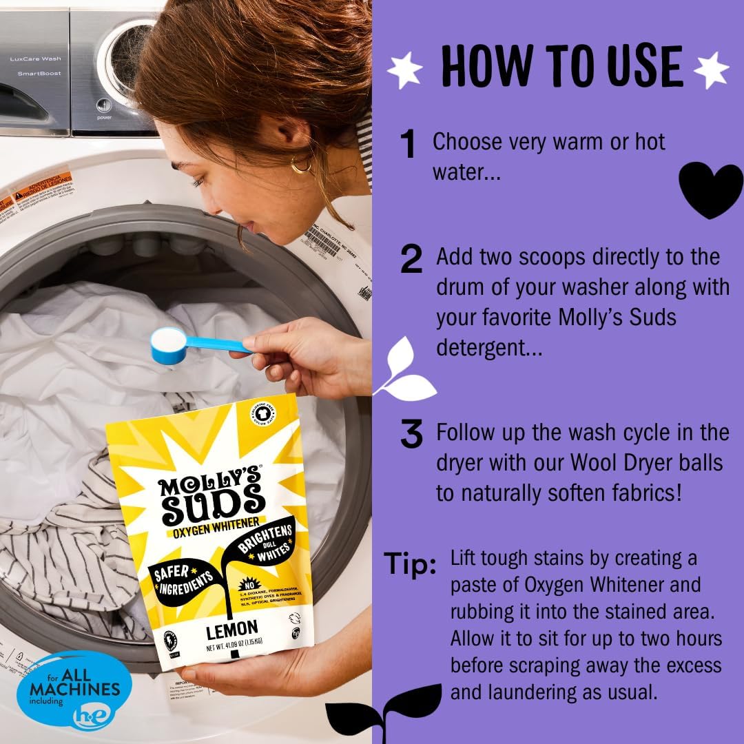 Molly's Suds Oxygen Whitener | Powerful Bleach Alternative, Chlorine Free & Color Safe | Brightens
